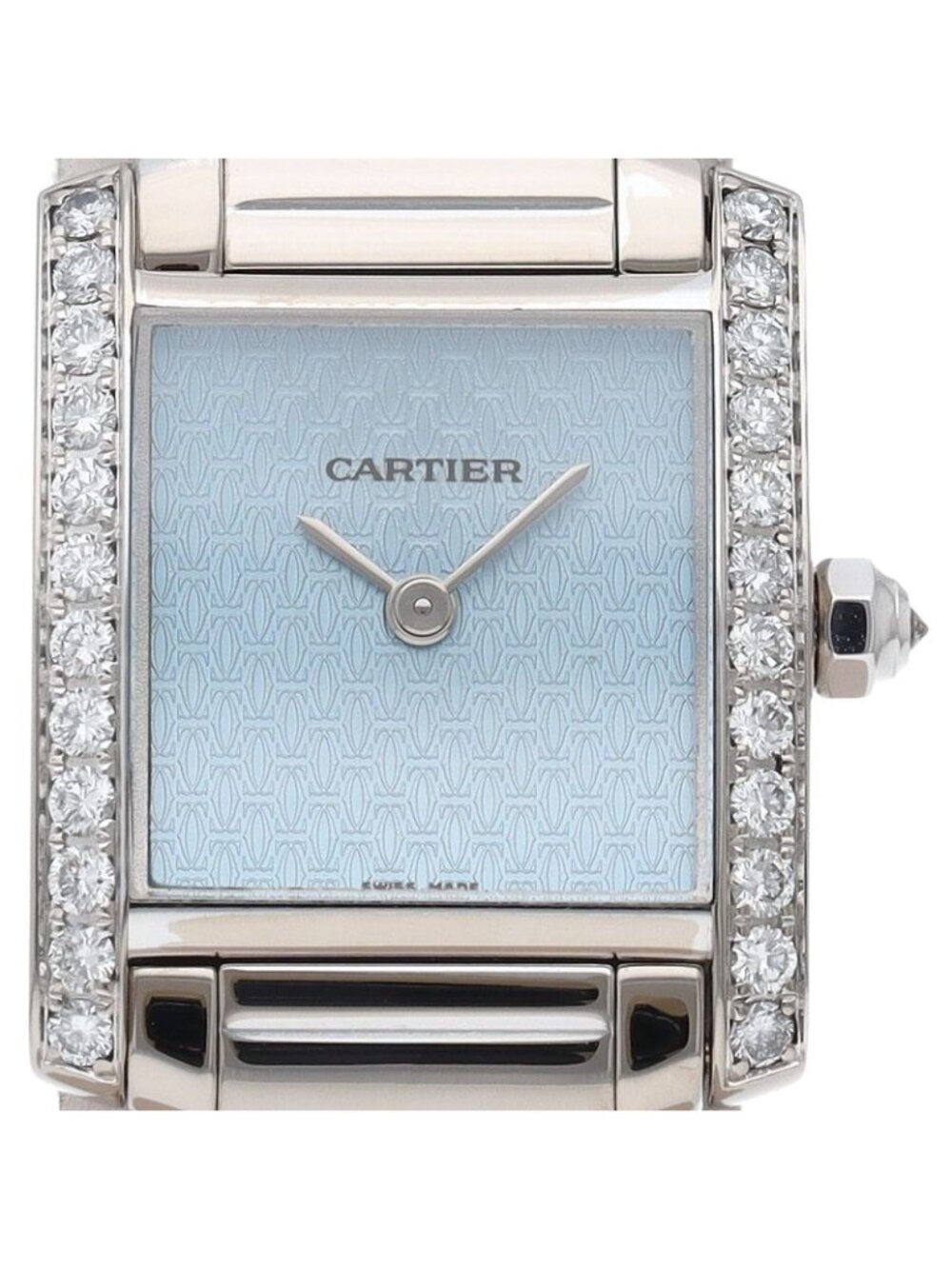 Cartier Tank Francaise SM Watch Diamond Bezel 18K White Gold Light Blue